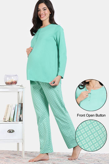 Buy Zivame Maternity Desi Drama Knit Cotton Pyjama Set - Florida Keys